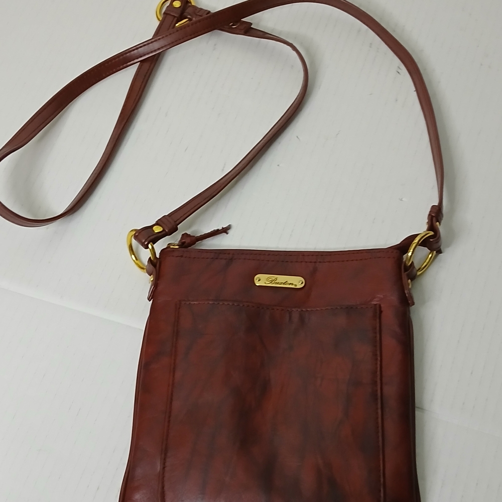 Burton Leather Brown and Black Crossbody Bag with Gold Accents
